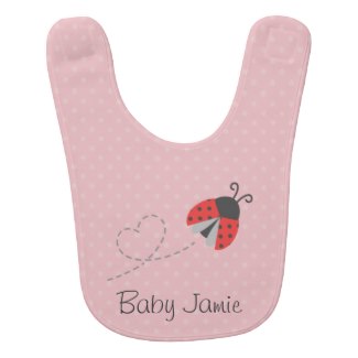 Cute Ladybug Pink Polka Dots Baby Bib