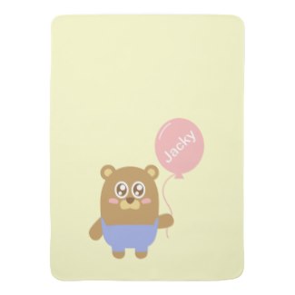 Brown Bear with Pink Balloon Baby Blanket