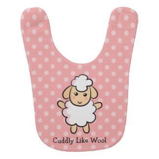 Cute Sheep Pink Polka Dots Baby Bib